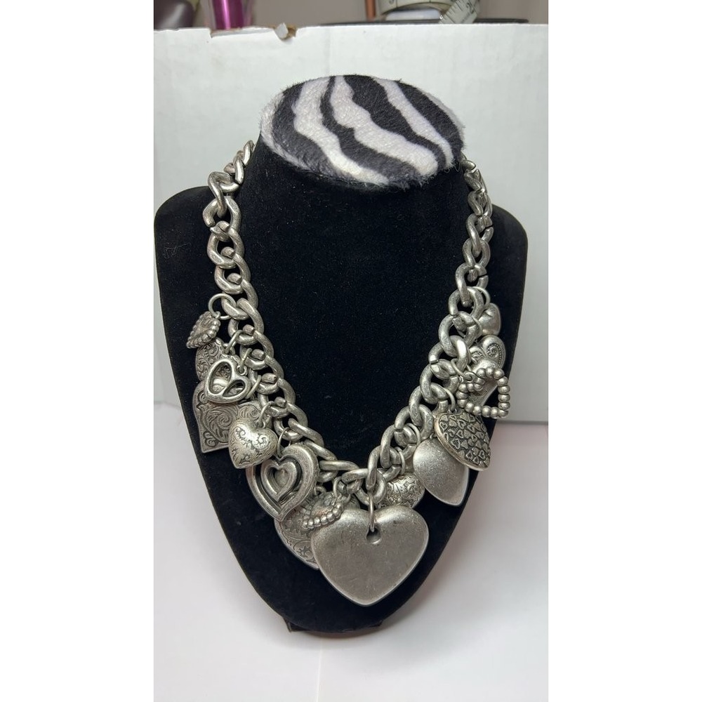 Vintage Silver-Tone Heart Charm Necklace